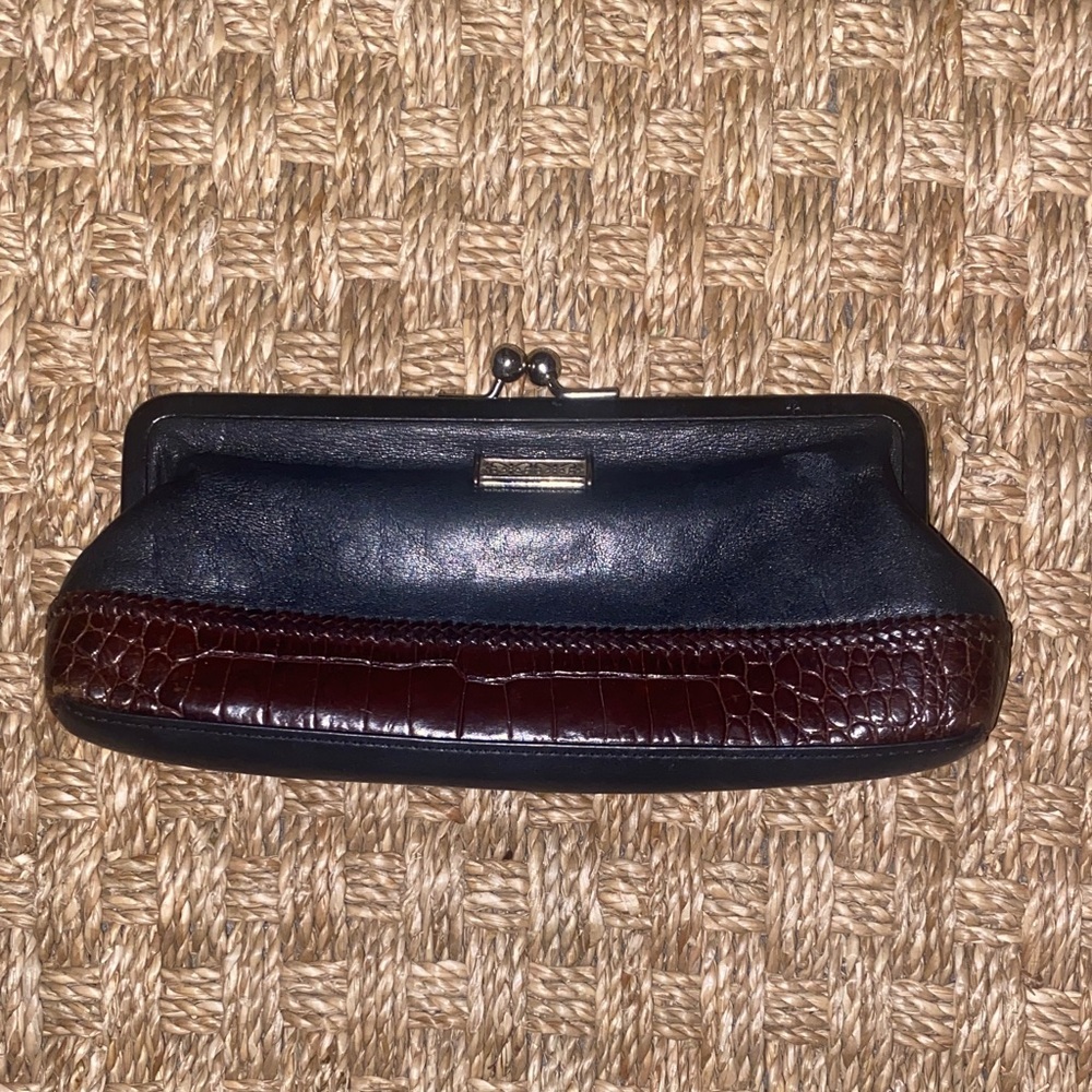 Brighton Black and Brown Leather Clutch with Pewter Detail